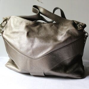 NWT Glam Accessories Pebbled Leather Tote Shoulder Bag Purse Metallic Pewter